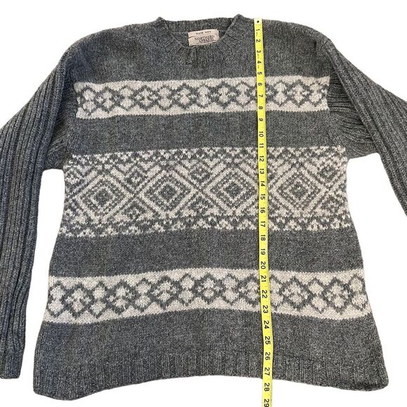 Hand Knit Northern Apparel 100% Shetland Wool Argyle Sweater Large Gray - Picture 6 of 8